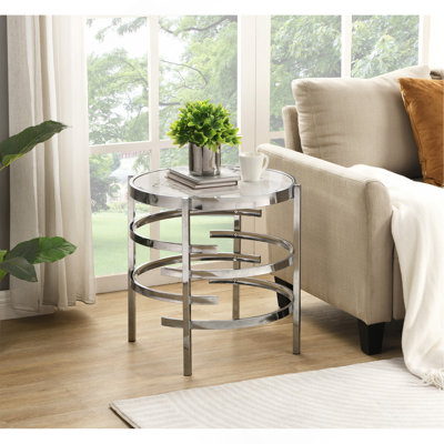 Table de bout ronde moderne avec plateau en pierre frittée, table de bout pour le salon l 20,67 po x P 20,67 po x H 21,65 po