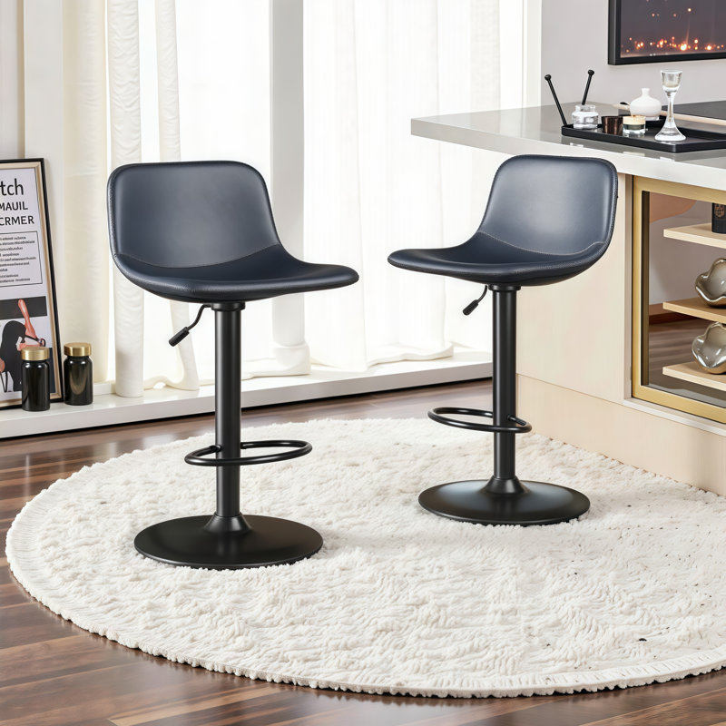 Ensemble de 2 tabourets de bar pivotants Mid-Century avec support pour le dos et hauteur réglable, Bleu