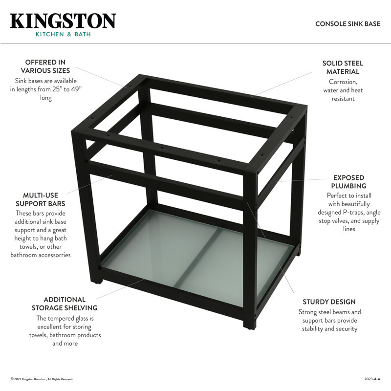 Kingston Brass Kingston Commercial Steel Console Sink Base with Glass Shelf, Brushed Brass