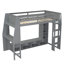 Lit mezzanine simple en bois avec bureau, DEL, tablettes multiples et support suspendu, éclairage à DEL gris, support de rangement,-2011064620