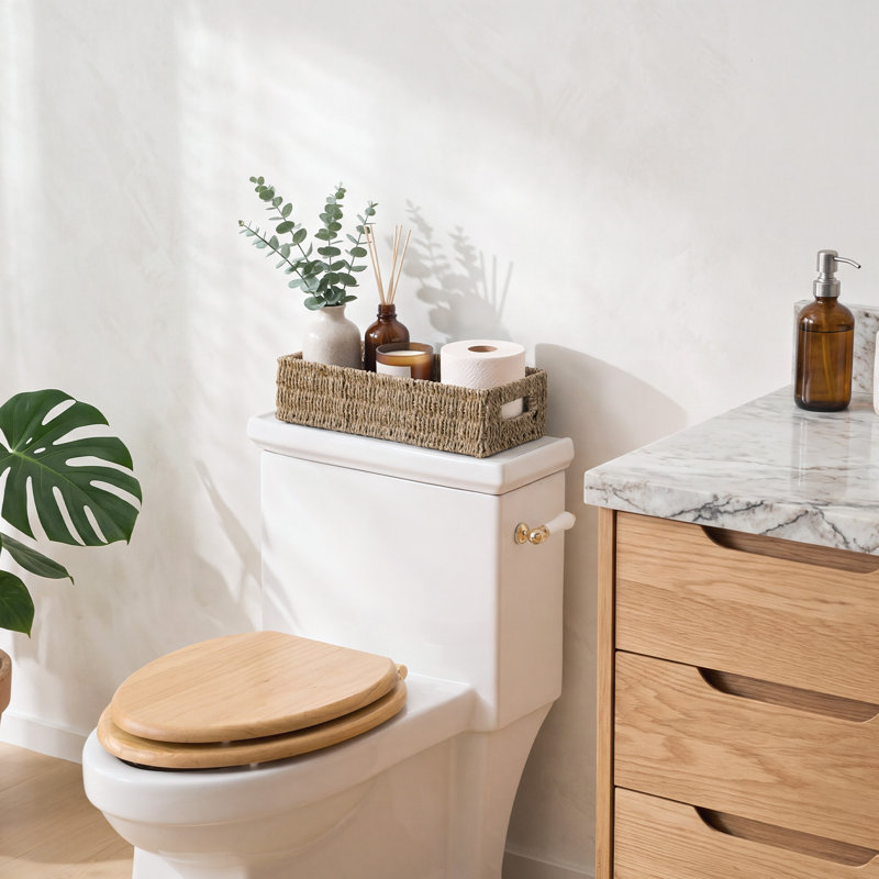 Wicker Storage Basket with Built-in Handles, Rectangular Bathroom Organizer for Toilet Tank, Vanity, Decor, Kitchen