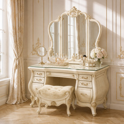 Platine de Royale Vanity Set with Mirror and Bench - Champagne