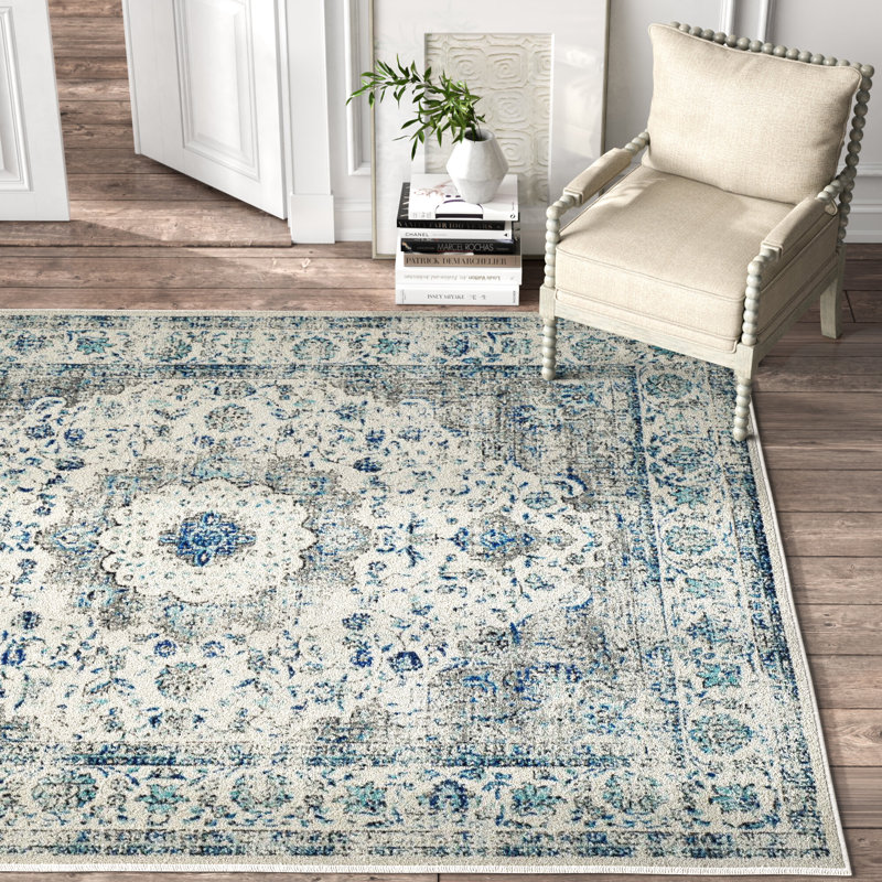 Farnborough Oriental Ivory/Gray Area Rug, Rectangle 6'7" x 9'
