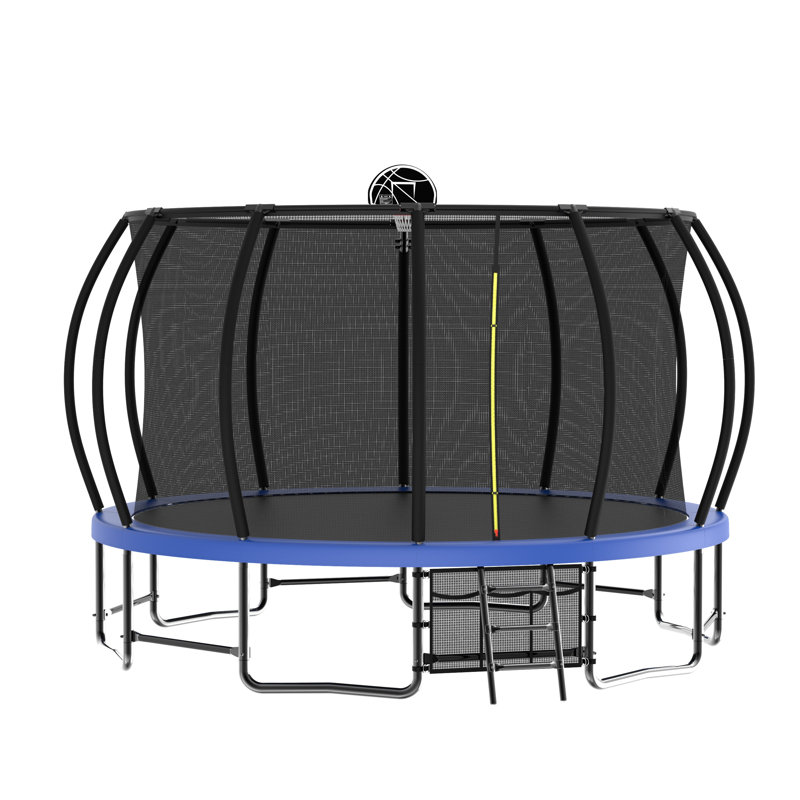 Trampoline d'extérieur de 16 pieds avec enceinte sécuritaire - Cadre en acier bleu pour enfants et adultes, Blue