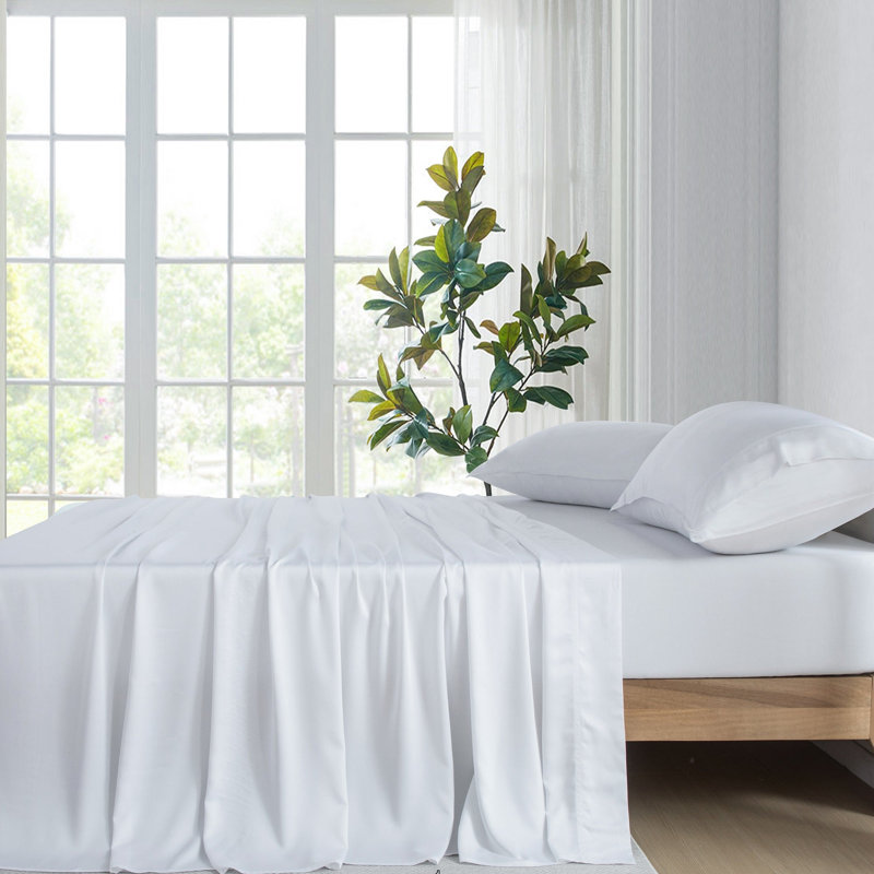 Ensemble de draps en rayonne de bambou 400TC, Très grand californien, Blanc