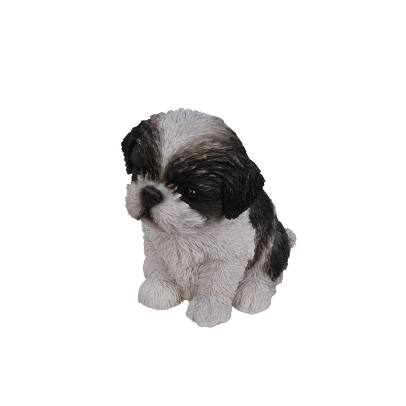 Sitting Shih Tzu Puppy Statue, Black/White