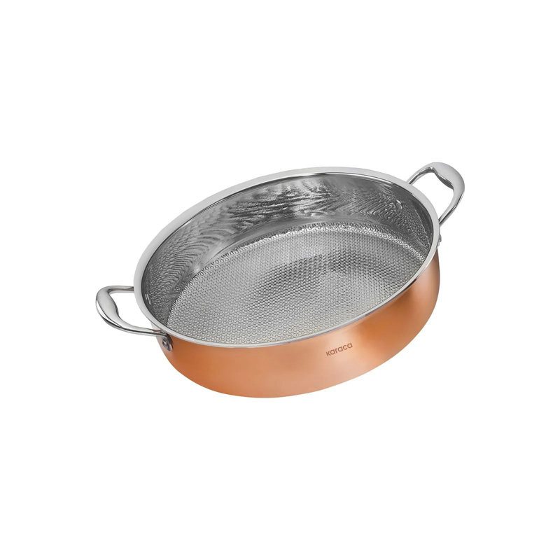Karaca 3Ply PowerSteel Copper Shallow Casserole with Lid, 2.7L, Copper