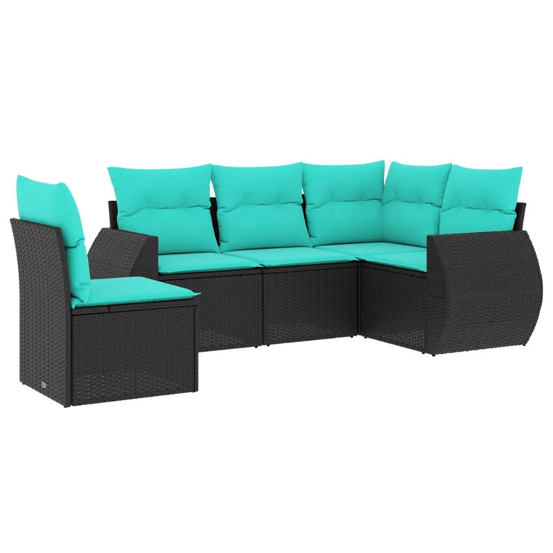  Ensemble de canapé de patio 5 pièces avec coussins en rotin de polyester noir