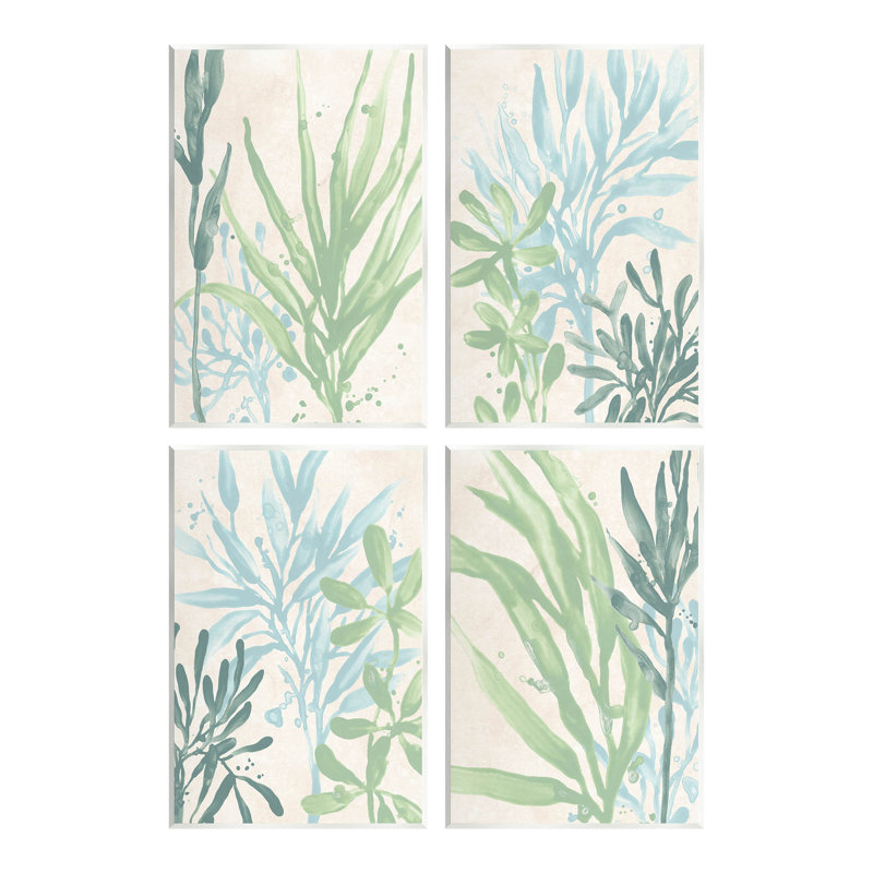"Aquatic Botanical Seaweed Plants", ensemble de 4 plaques murales par June Erica Vess, H 15 po x l 10 po x P 0,5 po