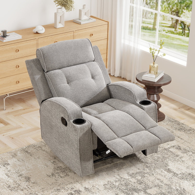 Fauteuil inclinable manuel de 31,5 po de largeur avec deux porte-gobelets et revêtement en microfibre douce, Gris clair