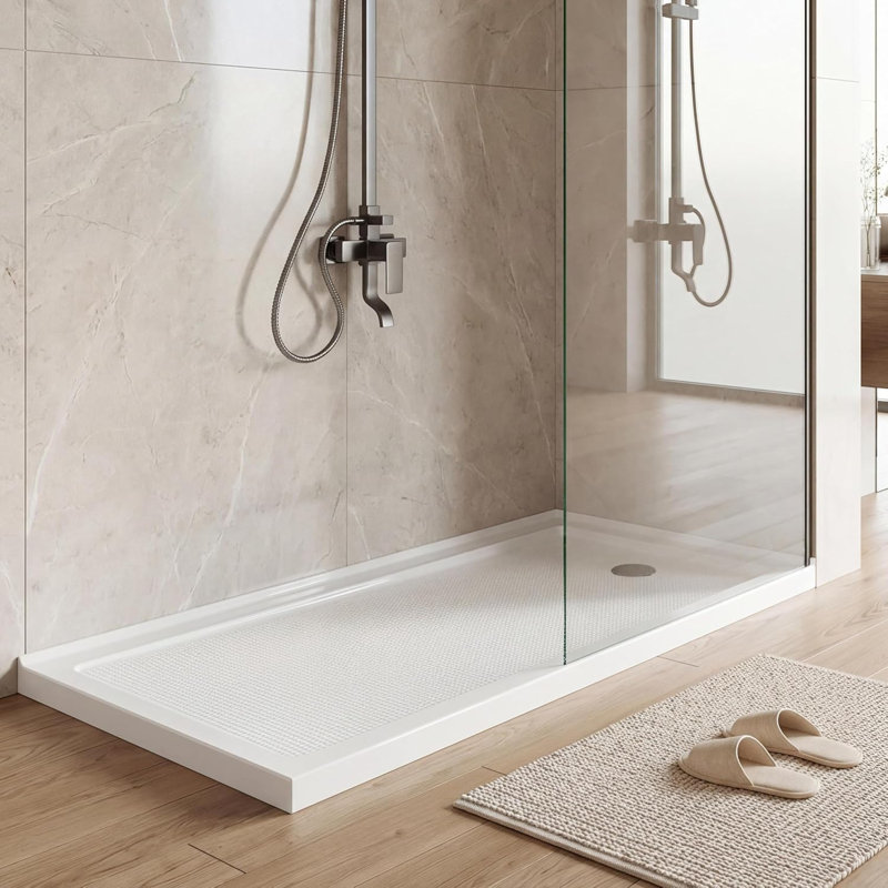 Base de douche antidérapante - ABS durable, bonde centrale, surface texturée, certifiée CUPC et certifiée par la Safety Association, légère, avec trousse de bonde incluse - idéale pour la rénovation de salle de bain