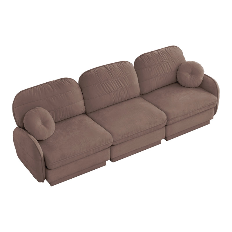 Canapé 105 pouces en chenille de 105 po, coussins ronds exquis et coussins de dossier matelassés, pieds de cadre de base encastrés, assise ergonomique, assemblage facile, canapé à assise profonde pour le salon