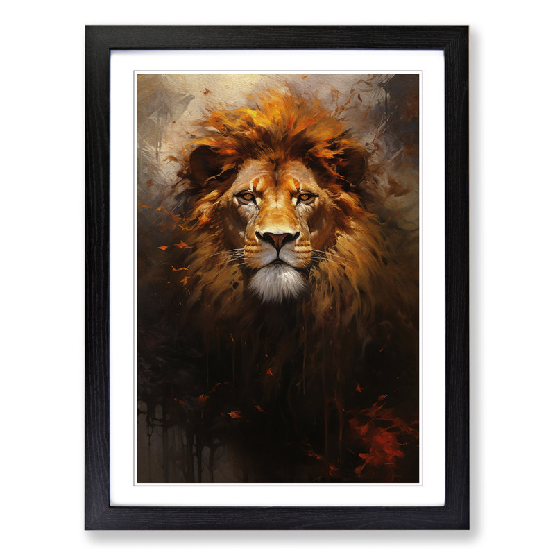 Lion Informel No.3 Framed Print, 34cm H x 25cm W x 2cm D, Black