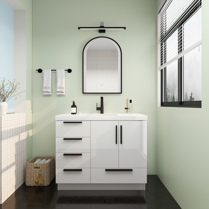 Carla Freestanding Bathroom Vanity with Left Side Drawers, 42", Gloss White