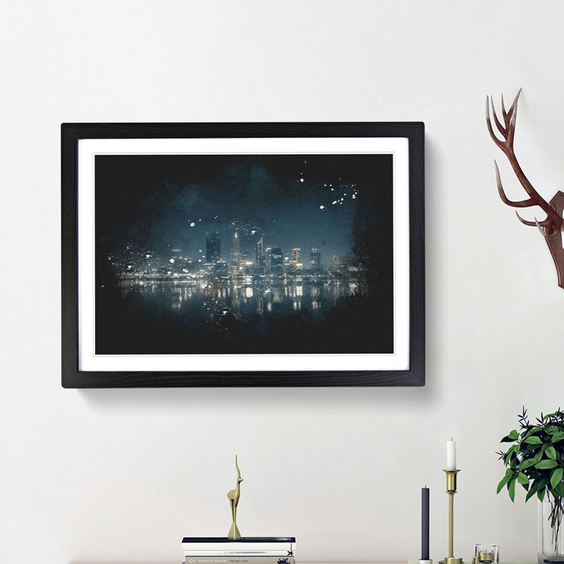 Perth City Skyline Australia at Night - Picture Frame Graphic Art Print, Black Framed, 62cm H x 87cm W x 2cm D