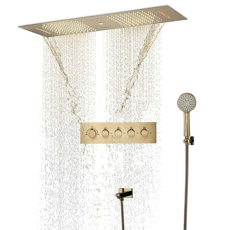 BathSelect Vicenza LED Touch Panel controlled Thermostatic Recessed Ceiling Mount Waterfall Rainfall Shower System with Round Hand Shower