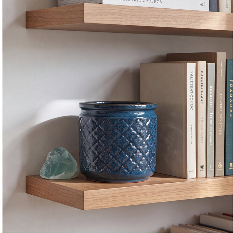 Ensemble de 3 pots de fleurs faits à la main en céramique - argile respirante géométrique bleu marine, 9, 12, 15 pouces