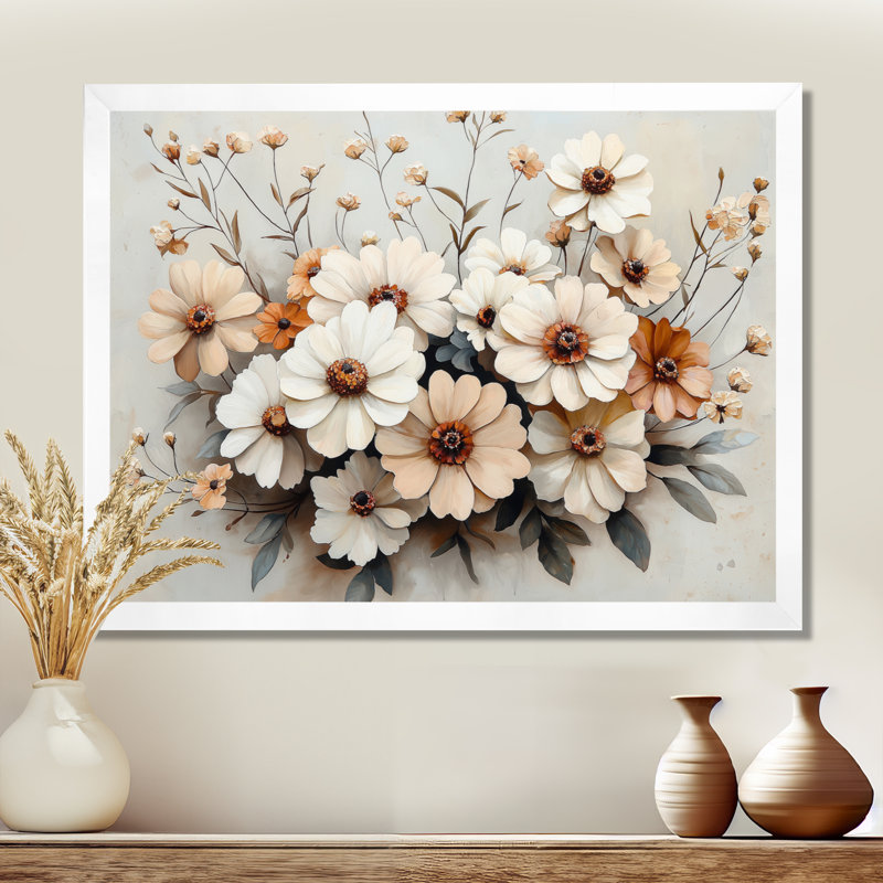 «Ilinn Zinnias Flowers Winter Hues I», art mural Zinnias, Reproduction encadrée d'une seule photo, H 30 po x l 40 po, Blanc