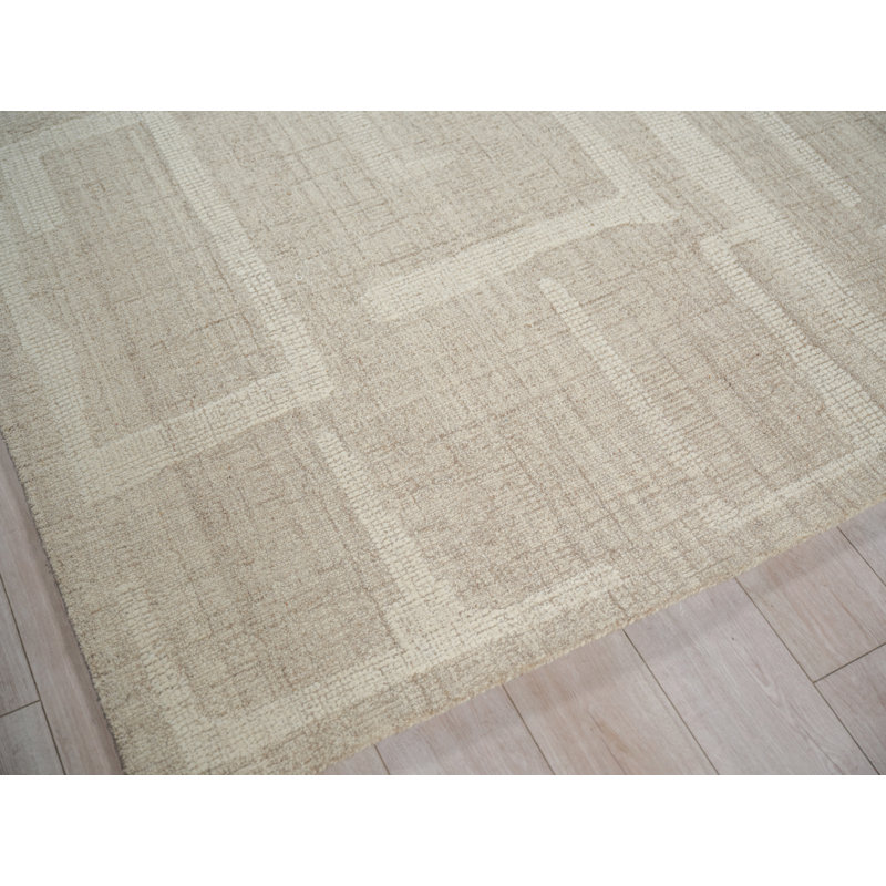 Breckenridge Hand Tufted Wool Abstract Area Rug, Rectangle 14' x 18', Beige/Ivory