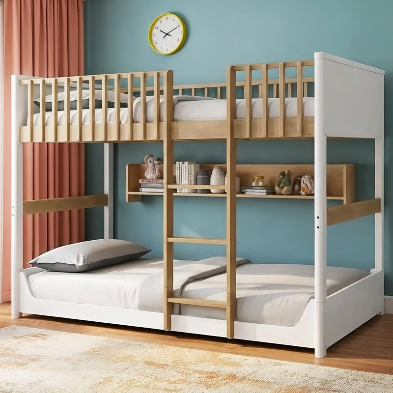 Bustillo Modern Solid Wood Twin Over Twin Bunk Bed, White/Milk Oak