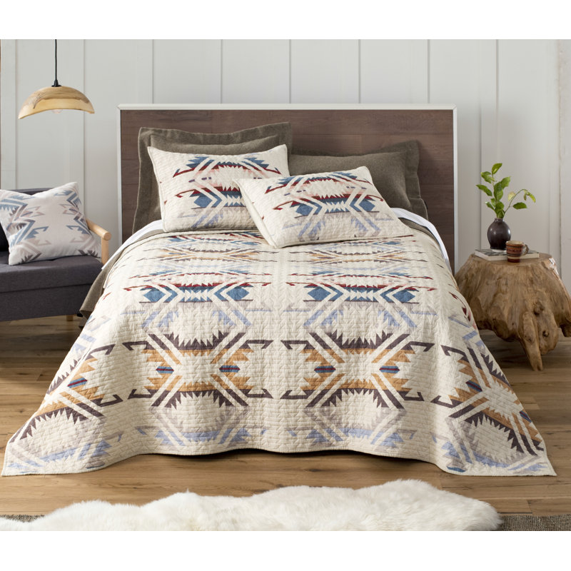 White and Beige Cotton Reversible Full Quilt Set