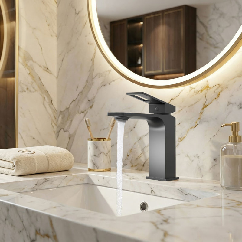 Robinet pour salle de bain à poignée simple, Noir