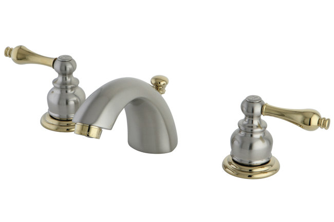 Elizabeth Widespread Bathroom Faucet with Drain Assembly, Satin Nickel/Polished Brass
