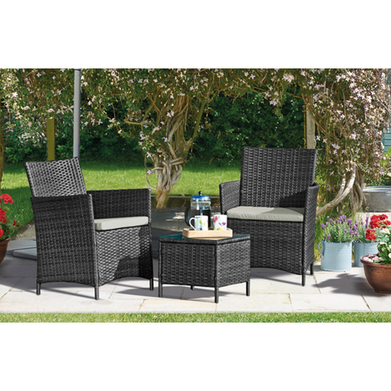 Focht 2 Seater Rattan Effect Conversation Set, Grey, Cream