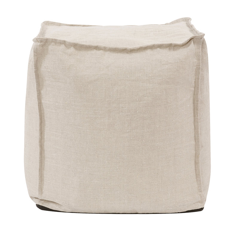 Matrix Upholstered Pouf, Beige Linen