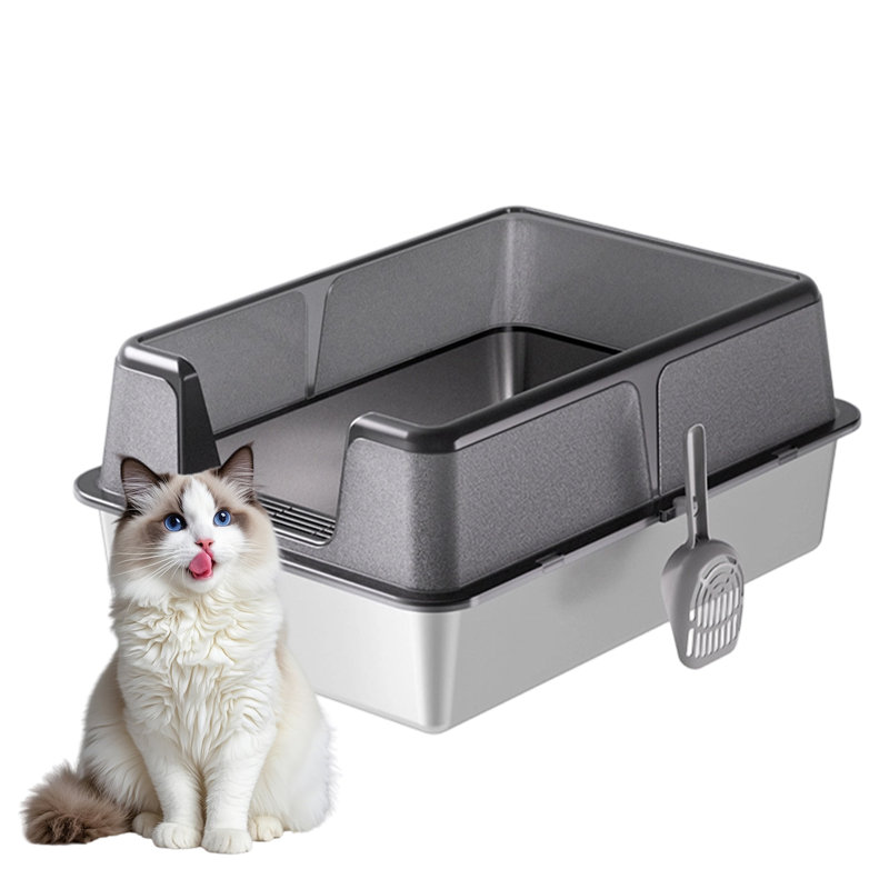 Extra Large Stainless Steel Cat Litter Box – High-Sided, Non-Stick, Odor-Resistant, Leak-Proof & Easy-Clean – Open-Top Toilet for Multiple & Large Cats, Includes Scoop