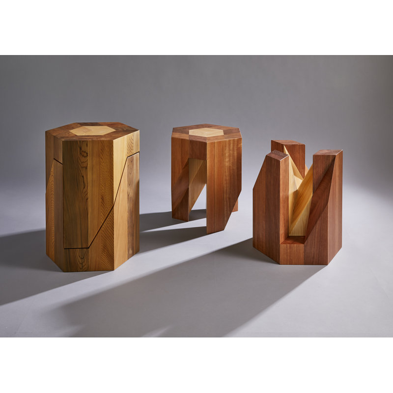 Yosegi Wood Stool Pair - Japanese Craftsmanship