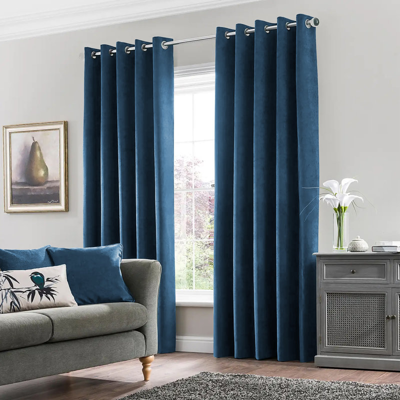 Erno Sheer Crushed Velvet Eyelet Curtains, 117 W x 137 D cm, Navy