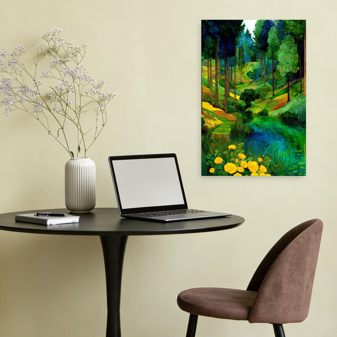 Vibrant Forest River Valley Colorful Peaceful Serene Forest Landscape Wall Art Print