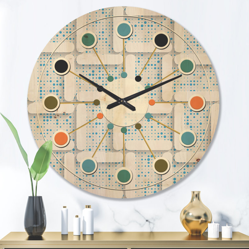 Horloge murale 3D en bois blanc et bleu clair I - Mid-Century, Très grand