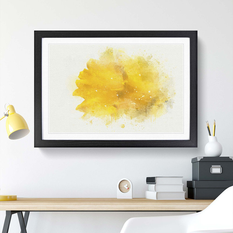 Sole Yellow Daffodil in Abstract - Picture Frame Painting Print, 62cm H x 87cm W x 2cm D, Black Framed