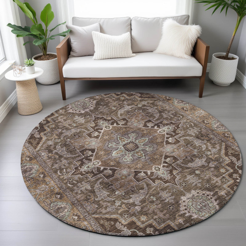 Tapis intérieur / extérieur lavable à la machine Arline ACN2165 Global, Rond 8 pi