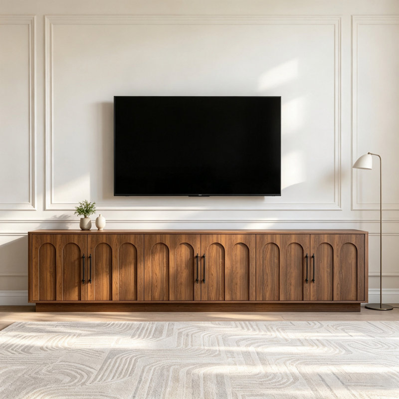 Meuble télé/console multimédia avec portes cintrées, Noyer