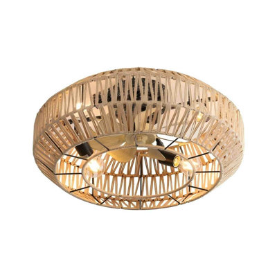 22" Rattan Enclosed Ceiling Fan Lighting W/ 6 Speeds Remote Control,reversible Ceiling Fan