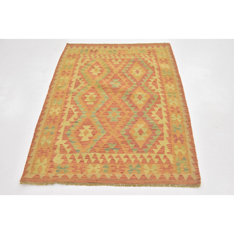 Tapis noué la one-of-kind à la main-nouvelle ère rouille rouge 3 pi 7 po x 5 pi aire de laine Elland