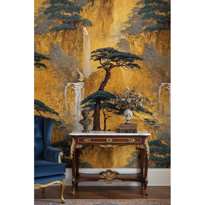 Murale de cascade de papier peint oriental paysage oriental
