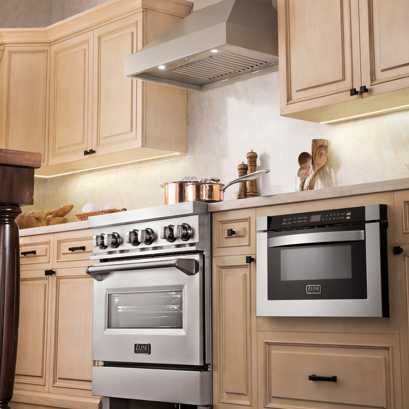 30" Wood 400 CFM Ducted Wall Mount Range Hood, Gray, 30" W