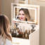 Coiffeuse 3 en 1 avec grand rangement - Coiffeuse blanche pour chambre, plateau en verre apparent, tiroirs et rangements