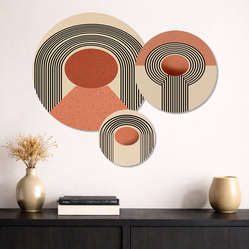 Ensemble de 3 vortex rétro orange et noir - Mid-Century abstrait en métal