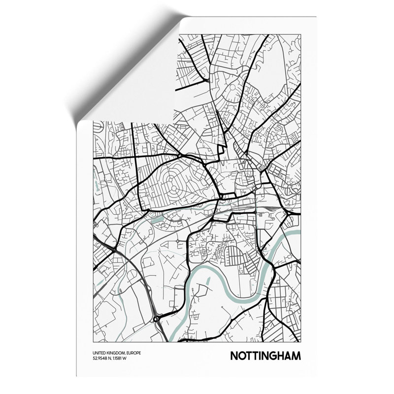 Map Nottingham UK - Unframed Graphic Art, 84cm H x 59cm W x 0.1cm D
