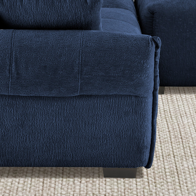 Canapé modulaire en chenille 2 places avec repose-pieds Chenille, Chenille bleu