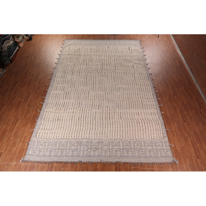 All-Over Ivory Striped Moroccan Large Rug