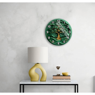 Tree of Life Wall Clock, Tempered Glass Forest Art - Large Green Nature Scene Decor - Unique Housewarming Gift, Modern Living Room Clock