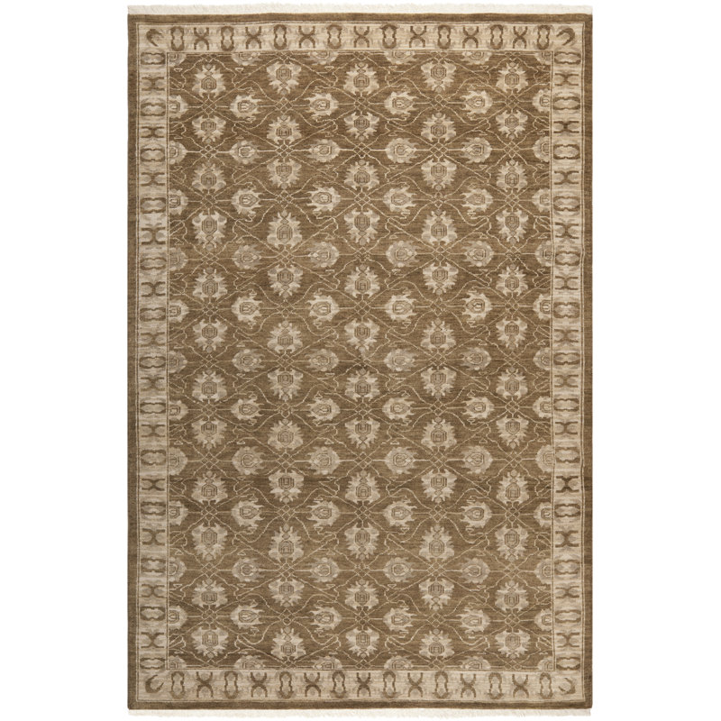 Oushak Oriental Hand-Knotted Wool Brown Area Rug, Rectangle 6' x 9'
