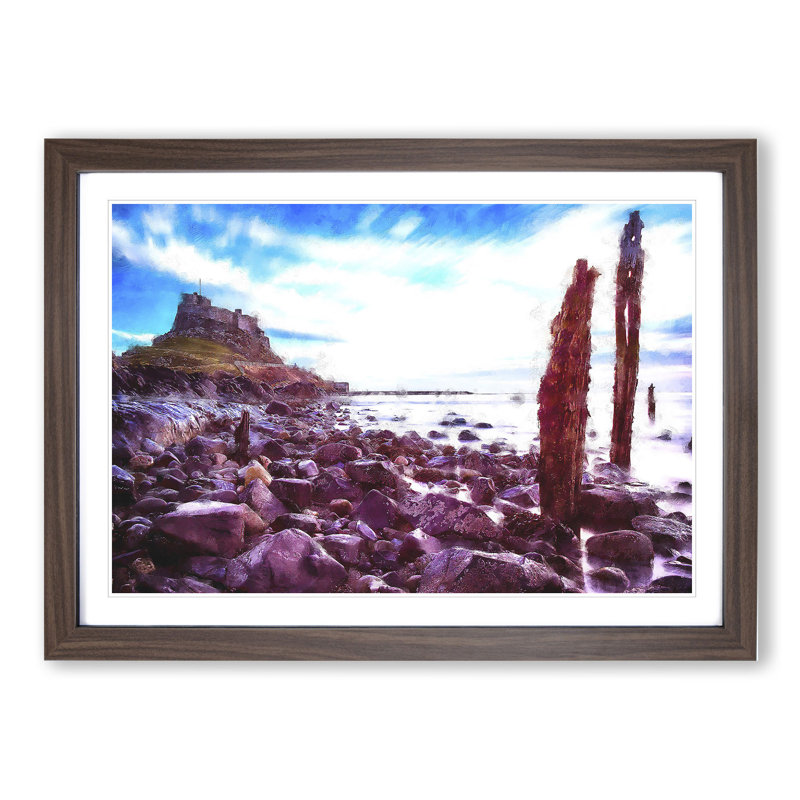 Holy Island in Lindisfarne - Picture Frame Graphic Art, 27cm H x 36cm W x 2cm D, Walnut Framed