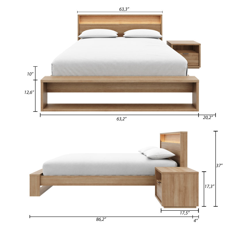Deangelis 2 Piece Bedroom Set with Headboard with Integrated Lighting, Brown